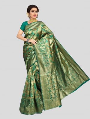 Green Soft Silk Designer Saree small FABSA20006