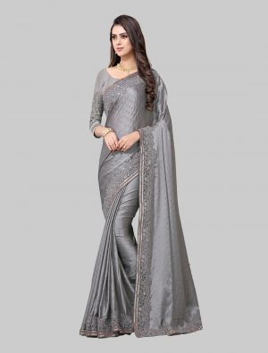 Grey Silk Designer Saree small FABSA20227