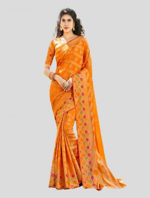 Orange Silk Designer Saree small FABSA20265