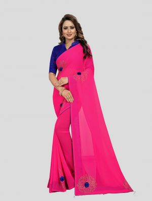 Rani Pink Georgette Designer Saree small FABSA20261