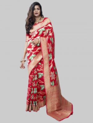Red Silk Designer Saree small FABSA20061