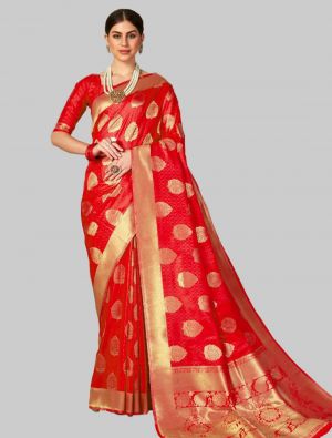 Red Silk Designer Saree small FABSA20150