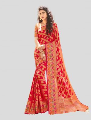 Red Silk Designer Saree small FABSA20267
