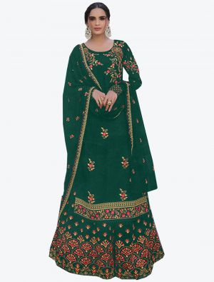 Green Faux Georgette Palazzo Suit with Dupatta small FABSL20233