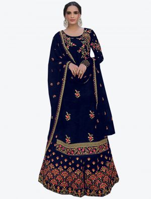 Navy Blue Faux Georgette Palazzo Suit with Dupatta small FABSL20234