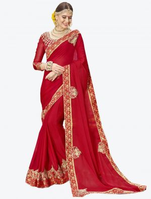 Red Sana Silk Designer Saree small FABSA20763