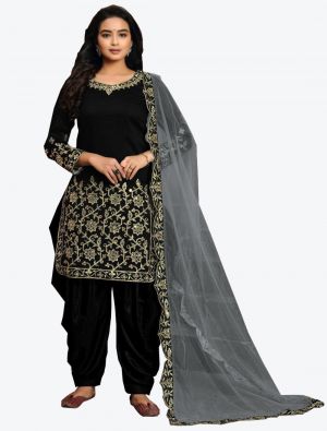 Black Art Silk Patiala Suit with Dupatta small FABSL20262