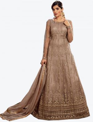 Brown Butterfly Net Floor Length Suit with Dupatta small FABSL20271