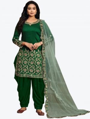 Green Art Silk Patiala Suit with Dupatta small FABSL20263