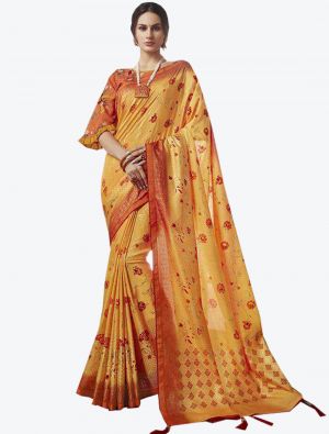 Light Orange Dola Silk Designer Saree small FABSA20841