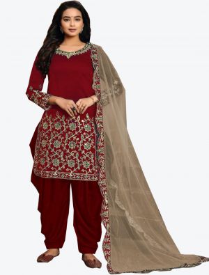 Maroon Art Silk Patiala Suit with Dupatta small FABSL20265