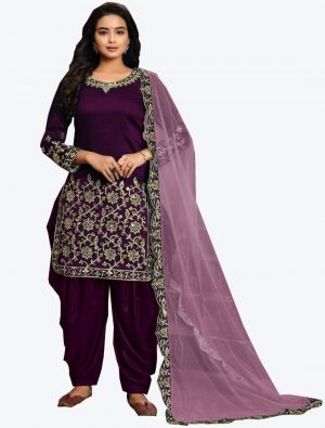Violet Art Silk Patiala Suit with Dupatta small FABSL20266