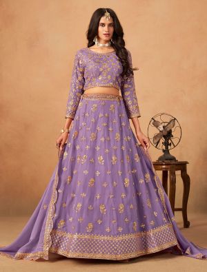 Lavender Organza Embroidered Wedding Lehenga Choli small FABLE20504