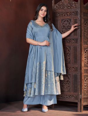 Light Blue Roman Silk Ready To Wear Palazzo Suit FABSL22090