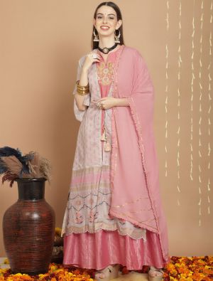 Light Grey Chanderi Silk Semi Stitched Salwar Suit small FABSL21734
