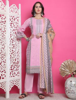 Light Pink Cotton Salwar Kameez With Resham Thread Work small FABSL21912