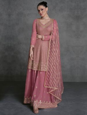 Light Pink Georgette Stitched Palazzo Suit In 42 Size small FABSL21864