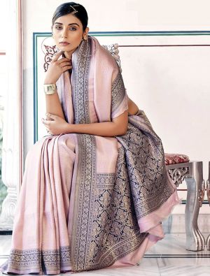 Light Pink Kanjivaram Silk Saree With Woven Thread Work