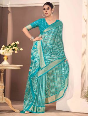 Light Teal Chiffon Elegant Party Wear Saree