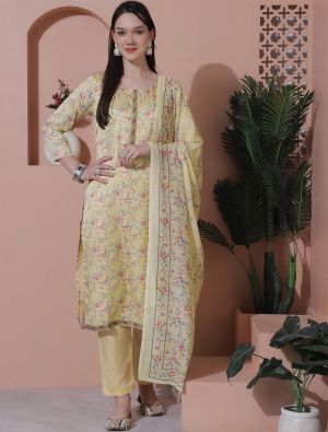 Light Yellow Satin Digital Printed Salwar Suit small FABSL21828