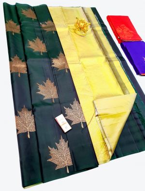 Green Pure Kanchipuram Handloom Silk Festive Wear Designer Saree small FABSA21386