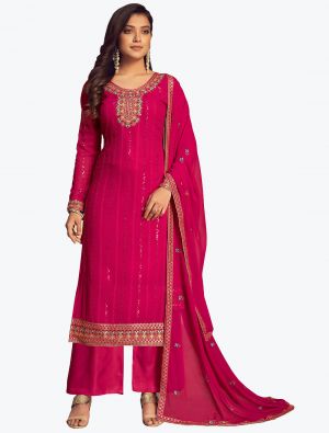 Magenta Pink Blooming Faux Georgette Designer Palazzo Suit FABSL20827