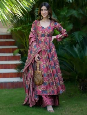 Magenta Pink Muslin Elegant Readymade Salwar Kameez FABSL21972