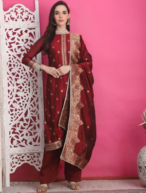 Maroon Silk Jacquard Elegant Salwar Kameez small FABSL21891