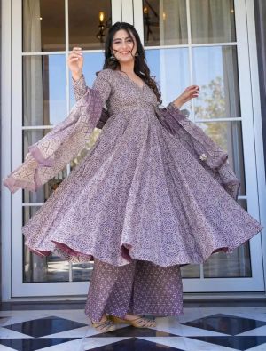 Mauve Cotton Silk Readymade Palazzo Suit FABSL21846