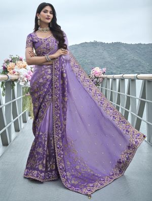 Medium Purple Tissue Silk Premium Designer Saree