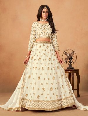 Milky White Organza Embroidered Wedding Lehenga Choli small FABLE20505