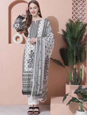 Milky White Pure Cotton Digital Printed Salwar Suit small FABSL21824