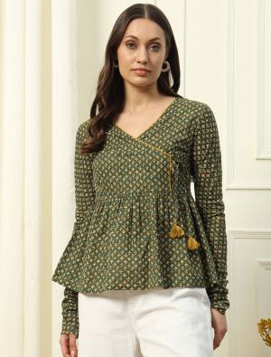 moss green cotton trendy top fabku21063