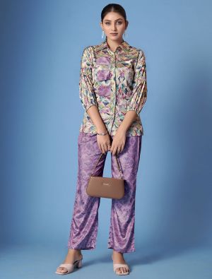 multicolor crepe silk stylish co ord with scarf fabku21087