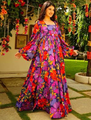 multicolor georgette printed readymade gown fabgo20254