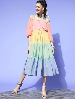 multicolor georgette tiered midi dress fabku20893