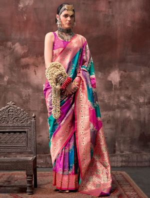 Multicolor Rangkat Art Silk Saree With Zari Weaving