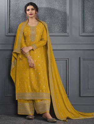 Mustard Dola Silk Semi Stitched Salwar Kameez small FABSL21894