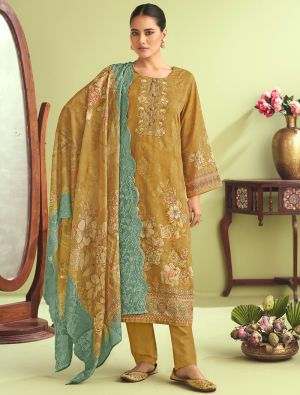Mustard Muslin Embroidered Ready To Wear Salwar Kameez FABSL22242