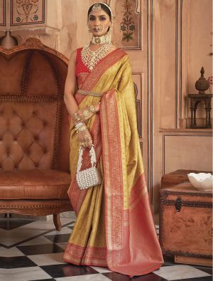 Mustard Premium Banarasi Silk Saree With Traditional Zari Weaves