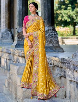 Mustard Yellow Premium Banarasi Silk Embroidered Saree
