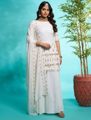 Off White Georgette Ready To Wear Palazzo Suit FABSL22105