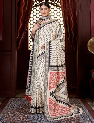 Off White Winter Special Pashmina Saree With Shawl