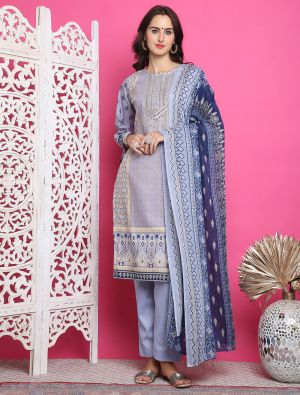 Pastel Blue Cotton Salwar Kameez With Resham Thread Work small FABSL21913