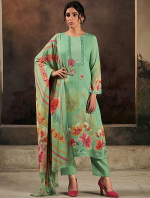 Pastel Green Muslin Ready To Wear Salwar Kameez FABSL22199