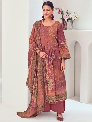 Pastel Maroon Muslin Embroidered Ready To Wear Salwar Kameez FABSL22247
