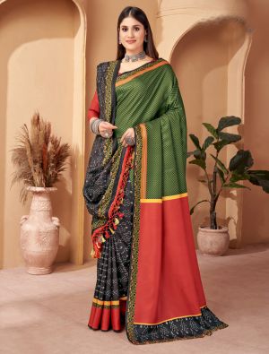 Patterned Green Winter Special Pashmina Saree With Shawl