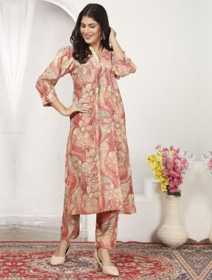 peach chanderi ethnic co ord set fabku21077