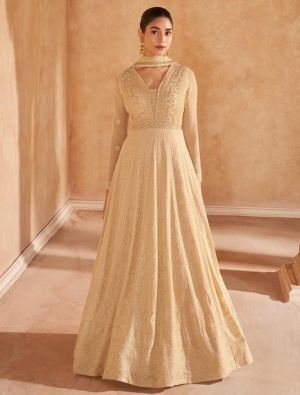 Peach Georgette Pre Stitched Anarkali Suit In 42 Size small FABSL22036