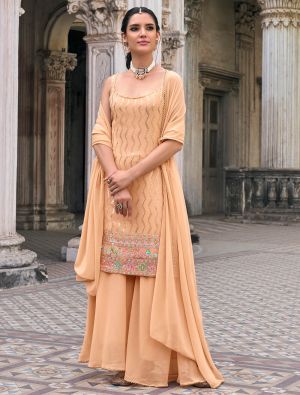 Peach Georgette Sequined Readymade Sharara Suit FABSL21850